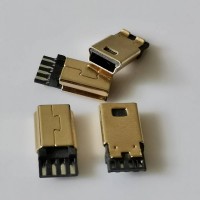 MINI焊线公头 前五后四镀金公头带卡勾 迷你USB外壳镀金